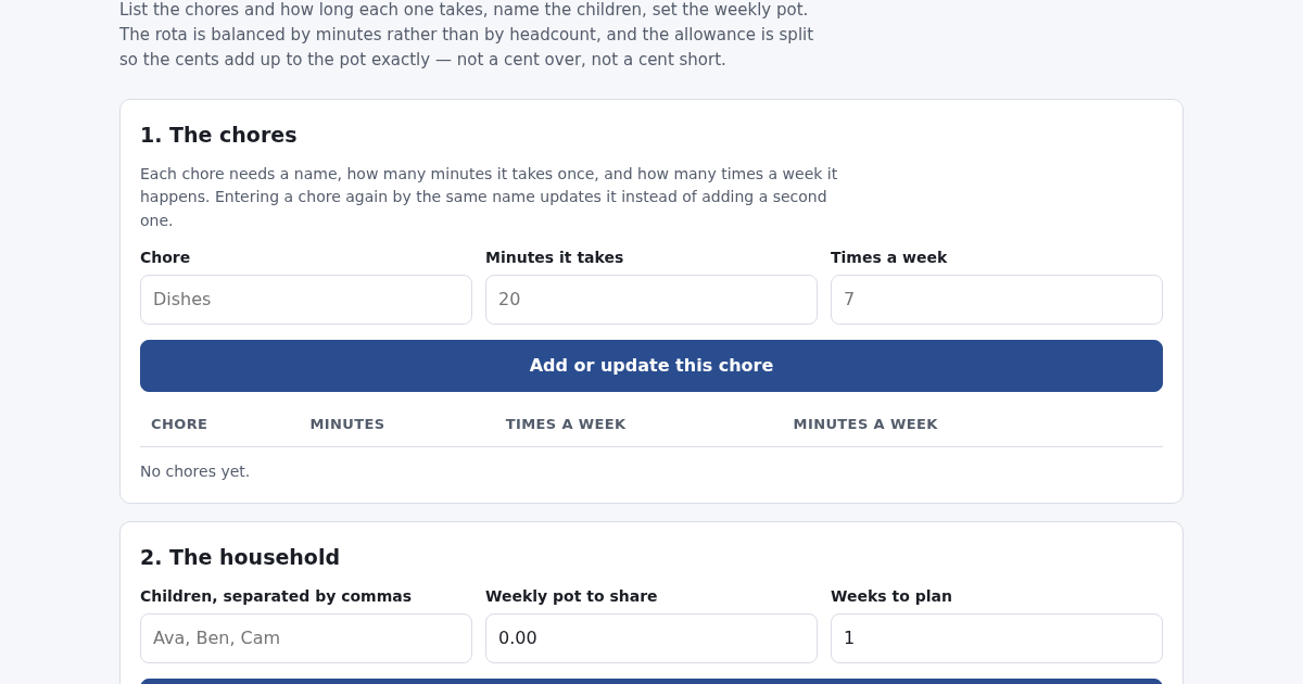 ChoreLedger: Fair Chore Rota and Exact Allowance Split